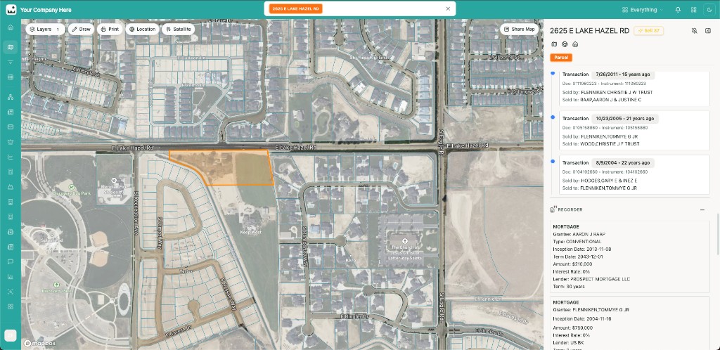 Parcel view with mortgage and recorder data from recorded documents