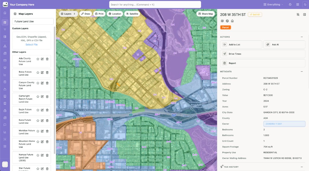 Future land use and planning layers on the LandFlow map