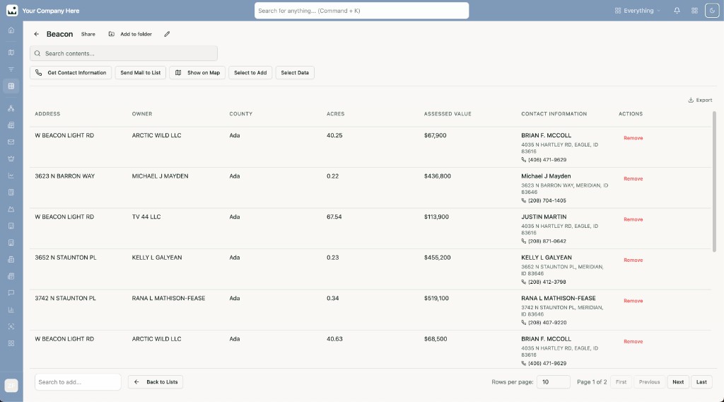 Farm list with owner contact info and send mail outreach