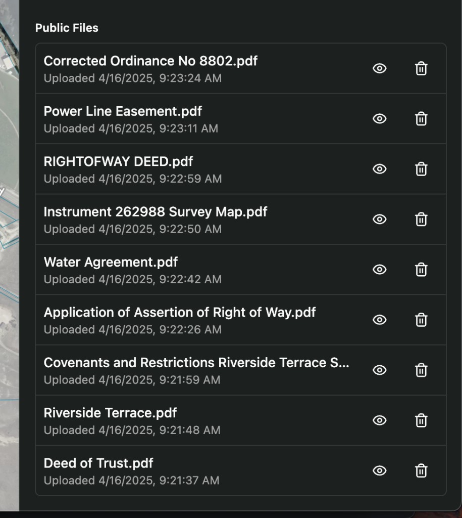 Public files list of title plant documents on a parcel