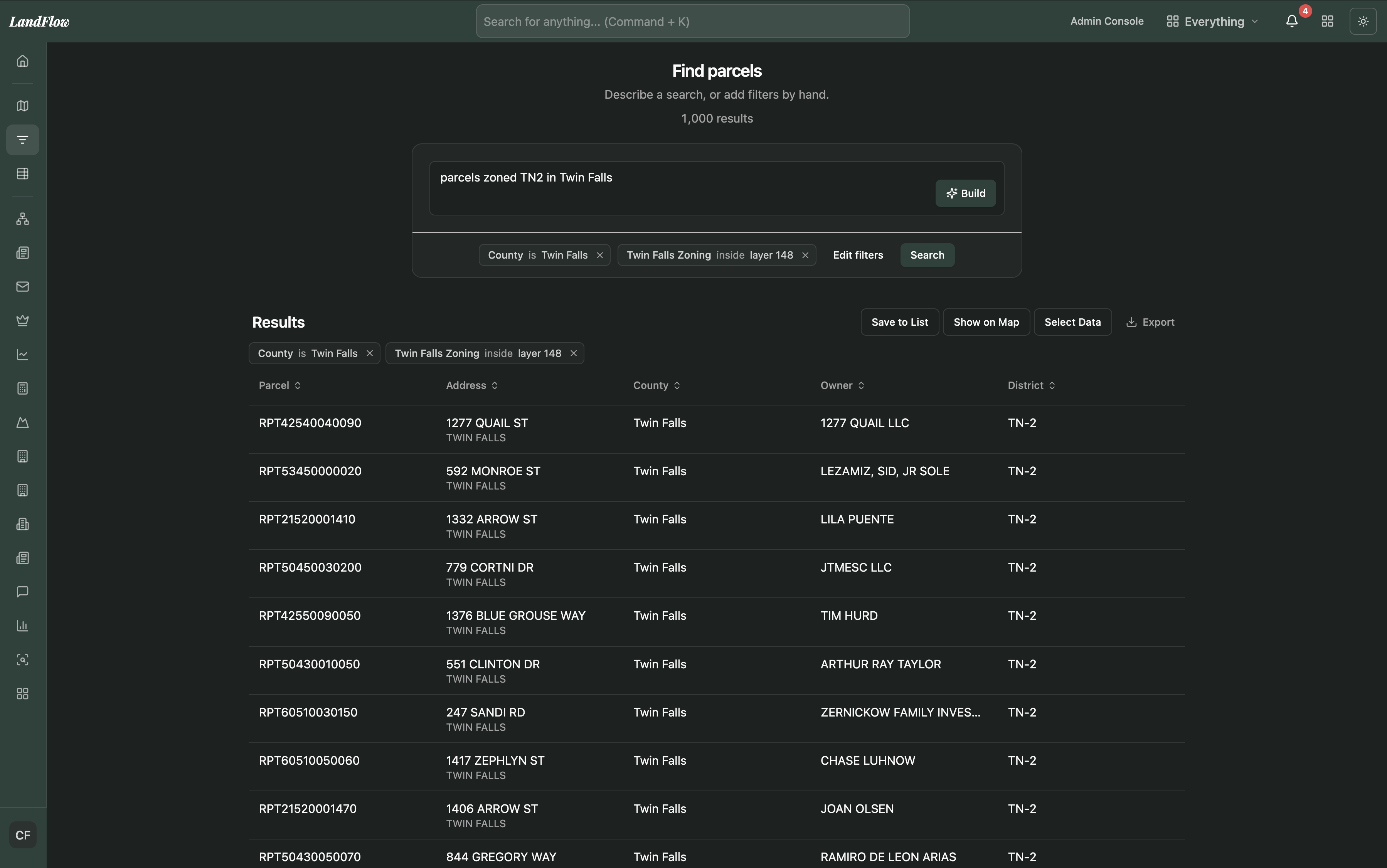 Advanced Search in LandFlow